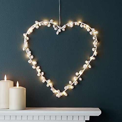 Lights4fun 20er Weißes Micro LED Pompon-Lichter-Herz mit Timer batteriebetrieben für den Innenbereich Muttertags Valentinstags Hochzeitstags Dekoration zum Aufhängen von Lights4fun