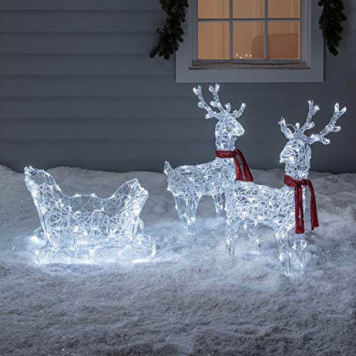 Lights4fun 240er LED Rentiere mit Schlitten weiß batteriebetrieben Timer Weihnachtsbeleuchtung für außen und innen Weihnachtsfigur von Lights4fun