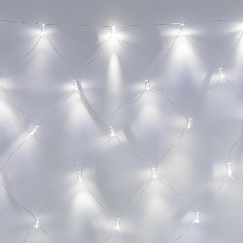 Lights4fun 2X 140er Lichternetz weiß 31V 2m x 2m koppelbar auf transparentem Kabel von Lights4fun