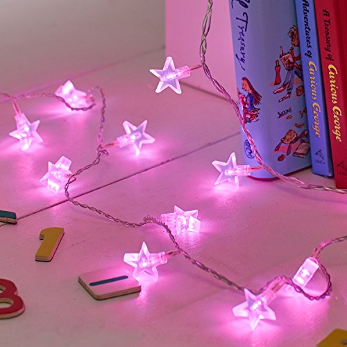 Lights4fun 2x 30er LED Lichterkette Sterne pink Leuchtsterne Kinderzimmer von Lights4fun
