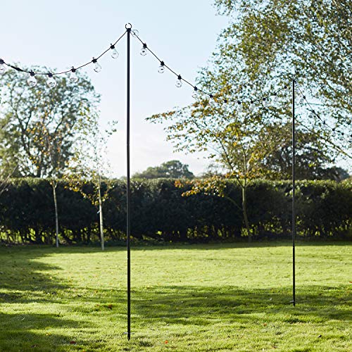 Lights4fun 2er Set Halterungsstange aus Metall für Beleuchtungen 275 cm Schäferstab Stab Hochzeitsdeko Garten Schäferhaken Schäferstab Dekostange für Blumenampel Hochzeit Erdspieß Deko schwarz von Lights4fun