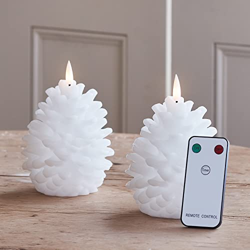 Lights4fun 2er Set LED TruGlow® Tannenzapfen Kerzen mit Fernbedienung Timer Batterie Innen Weihnachts Deko Advent von Lights4fun