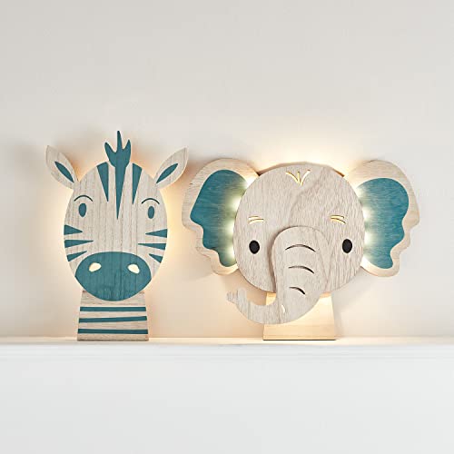 Lights4fun 2er Set LED Wandleuchten Elefant Zebra Fernbedienung Timer Batterie Kinderzimmerdeko von Lights4fun