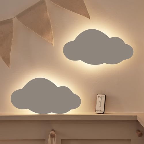 Lights4fun 2er Set LED Wolken Schlafzimmer Nachtlicht mit Fernbedienung Nachtlicht Aufladbar Kinderzimmer Deko Wandlampe Kinderzimmer Nachtlampe Kinderzimmer Nachtlicht von Lights4fun