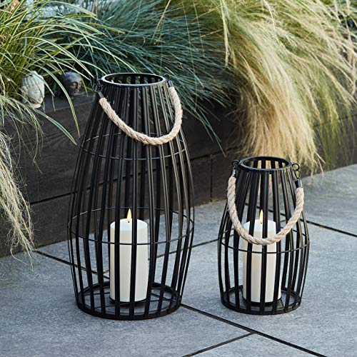 Lights4fun Elegantes 2er Set Canberra Duo Schwarze Metall Laternen inkl. TruGlow® Kerzen für Innen & Außen Laterne Doppelpack groß klein Balkon Deko Garten Laternen für draußen Lampen Set 29 und 45 cm von Lights4fun
