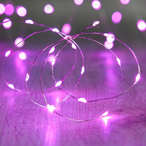 Lights4fun 2x 20er LED Draht Micro Lichterkette pink Batteriebetrieb Lichterkette Innen LED Draht Lichterkette Draht Batterie von Lights4fun