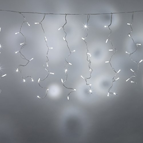 Lights4fun 2x 96er LED Lichtervorhang Weiß Core Connect Transparentes Kabel 2 x 1m koppelbar Außenbereich von Lights4fun