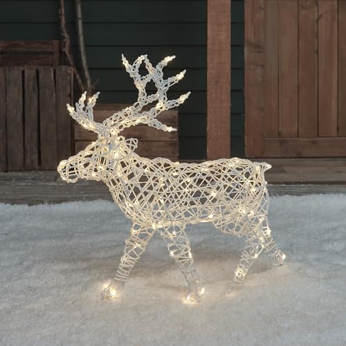 Lights4fun 3-in-1 LED Rentier Beleuchtet 70cm Hirsch Figur Timer Weihnachtsbeleuchtung Außen und Innen Batteriebetrieb von Lights4fun