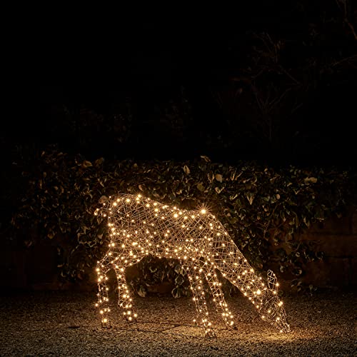 Lights4fun 3-in-1 Studley LED Rattan Rentier REH Figur 1m Timer Weihnachtsbeleuchtung Außen und Innen von Lights4fun