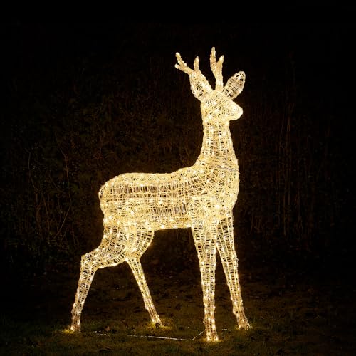 Lights4fun 3-in-1 XXL Swinsty LED Rentier Figur Hirsch 160cm Timer Weihnachtsbeleuchtung Außen und Innen von Lights4fun