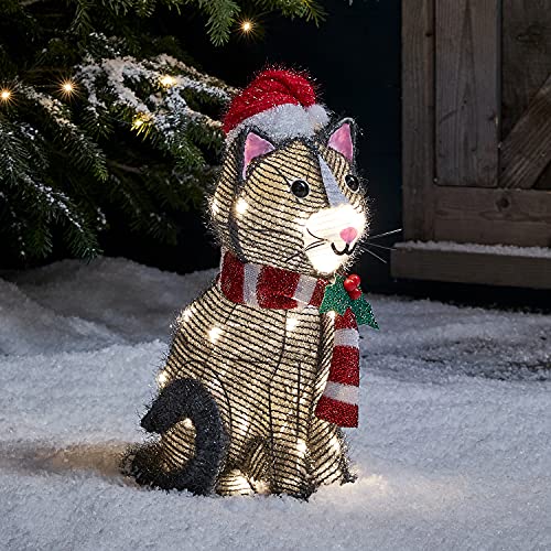 Lights4fun 30er LED Katze Weihnachtsbeleuchtung Außen Weihnachtsfigur mit Timer von Lights4fun