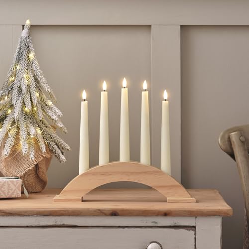 Lights4fun 31cm Holz Kerzenbrücke mit TruGlow® LED Kerzen mit Fernbedienung Timer Batteriebetrieb Innen Weihnachtsdeko Fenster Kerzenbogen Weihnachten von Lights4fun