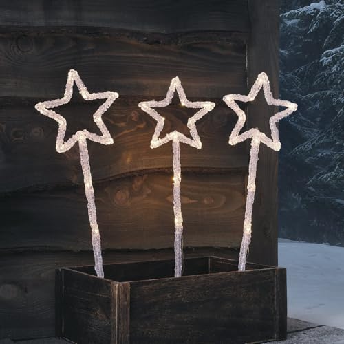 Lights4fun 3er Set LED Stern Stableuchten 43cm Timer weiß Stern Beleuchtet Außen LED Stern Outdoor Weihnachtsdeko Aussen Stern Aussenbeleuchtung von Lights4fun
