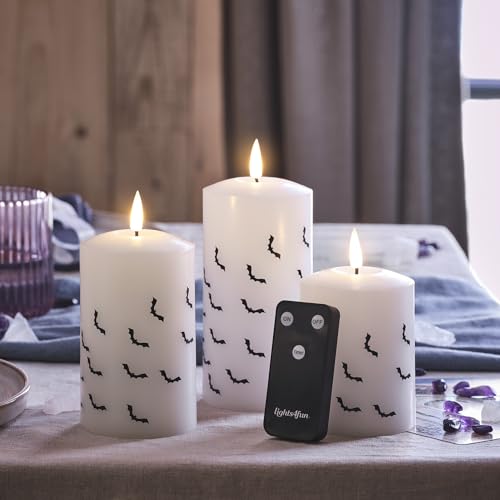 Lights4fun 3er Set LED TruGlow® Fledermaus LED Kerzen mit Fernbedienung und Timer Batterie Halloween Deko Halloween Tischdeko von Lights4fun