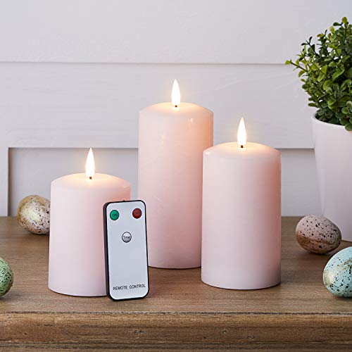 Lights4fun 3er Set LED TruGlow® Kerzen Pastell Rosa Timer Batteriebetrieben Innenbereich Osterdeko Valentinstagsdeko Muttertagsgeschenk Kerze von Lights4fun