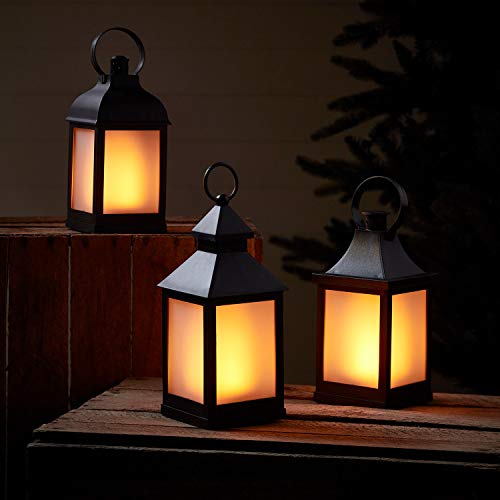 Lights4fun 3er Set LED Laternen Schwarz mit Flammeneffekt Timer Außen Garten Deko Balkon Halloween Deko Batterie Schwarz Garten Outdoor Wetterfest von Lights4fun