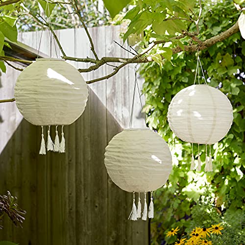 Lights4fun 3er Set Lucena Cremefarbene Solar-Lampions Solarlampen für Außen Deko Garten Balkon Gartenleuchte Sommerparty Beleuchtung Solarleuchten Hängend Laternen 35 cm Wetterfest von Lights4fun