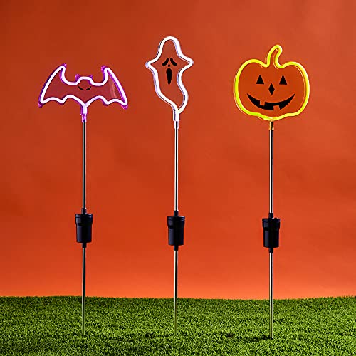 Lights4fun 3er Set Neon LED Halloween Stableuchten Halloween Deko Gartenbeleuchtung batteriebetrieben von Lights4fun