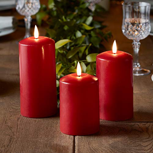 Lights4fun 3er Set TruGlow® Rote LED Kerzen Mit Fernbedienung - Echtwachskerzen Mit Timerfunktion und Flackernder Flamme von Lights4fun