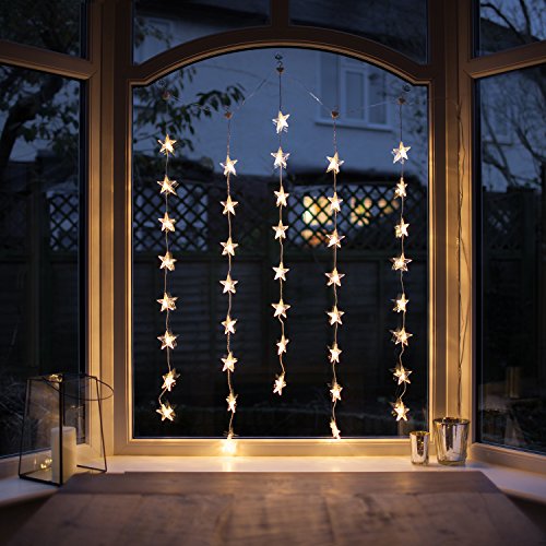 Lights4fun 40er LED Stern Lichtervorhang Innen perlweiß Weihnachtsdeko Fenster Deko von Lights4fun