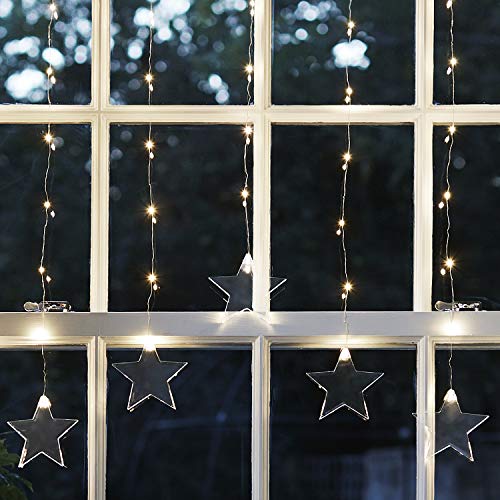Lights4fun 47er LED Sternen Lichtervorhang Innen perlweiß Timer Weihnachtsdeko Fenster Deko von Lights4fun