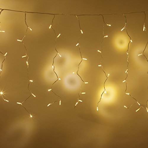 Lights4fun 4x 96er LED Lichtervorhang Warmweiß Core Connect Transparentes Kabel 2 x 1m koppelbar Außenbereich von Lights4fun