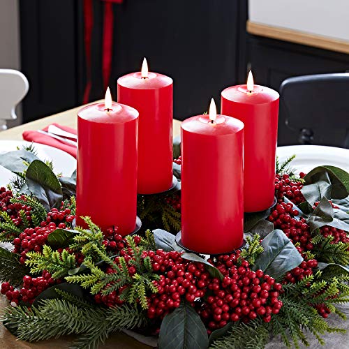 Lights4fun 50cm Adventskranz mit roten Beeren inkl. Kerzenhalter 4er Set TruGlow® rote LED Kerzen 15cm von Lights4fun