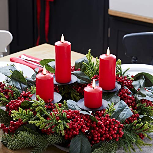 Lights4fun 50cm Adventskranz mit roten Beeren inkl. Kerzenhalter und 4er Set rote TruGlow® LED Kerzen von Lights4fun