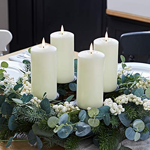 Lights4fun 50cm Eukalyptus Adventskranz mit Kerzenständer und 4er Set TrueGlow® LED Kerzen 15cm von Lights4fun