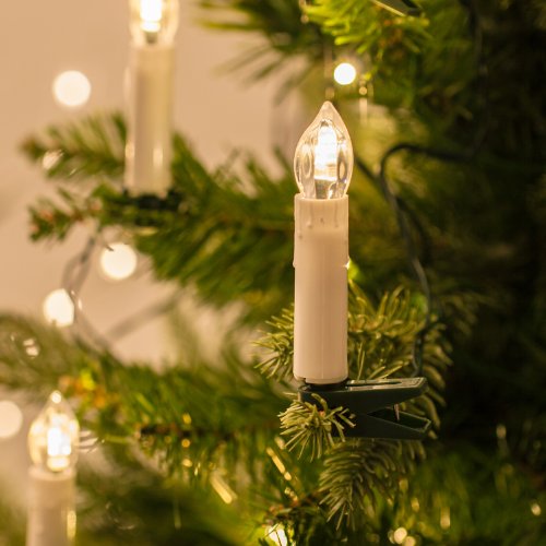 Lights4fun 50er LED Weihnachtsbaum Lichterkette 15,7m Kerzenlichterkette creme Innen Lichterkette Weihnachten Weihnachtsbaumkerzen mit Kabel von Lights4fun