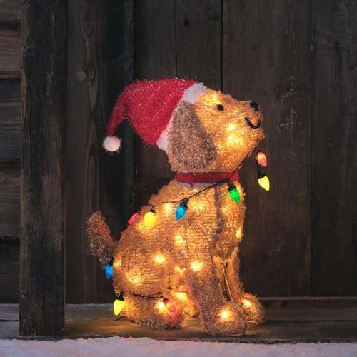 Lights4fun 53cm LED Hund mit Lichterkette Hund Figur innen und außen Weihnachtsfigur Hund Weihnachtsdeko Weihnachtsbeleuchtung Außen Hunde Figur von Lights4fun