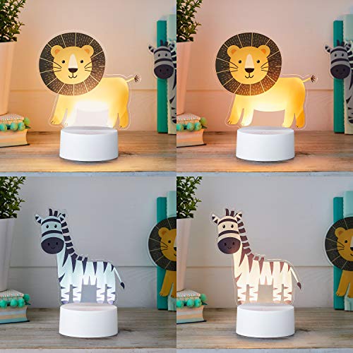 Lights4fun 8er LED Safari Nachtlicht mit Timer Funktion und Touchsensor Löwe & Zebra USB batteriebetrieben von Lights4fun