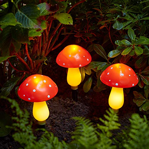 Lights4fun 9er LED Solarleuchte Pilze Solar Lichterkette Fliegenpilze warmweiß Solarleuchten Pilz Garten Leuchten Solar Lichterkette Pilze Mushroom Lamp von Lights4fun