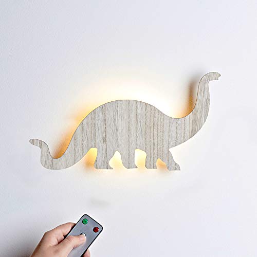 Lights4fun Holz Diplodocus LED Nachtlicht Wandlicht mit Fernbedienung und Timer von Lights4fun