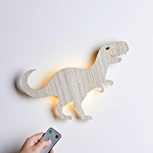 Lights4fun Holz T-Rex LED Nachtlicht Wandlicht mit Fernbedienung und Timer von Lights4fun