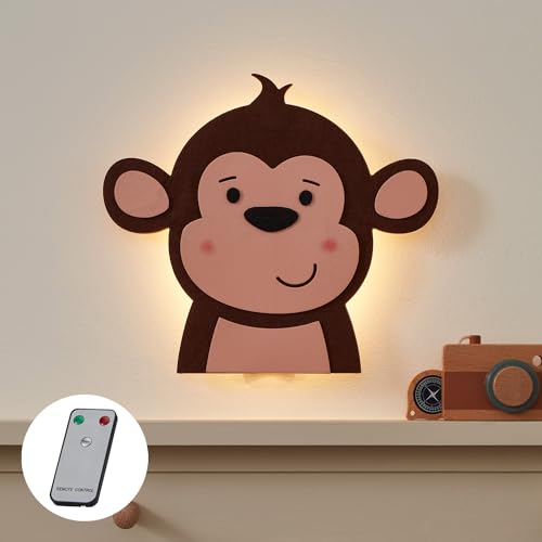 Lights4fun LED Affen Wandleuchte mit Fernbedienung Dimmbar Nachtlicht Kinderzimmer Nachtlampe Wanddeko Kinderzimmer Tischlampe von Lights4fun