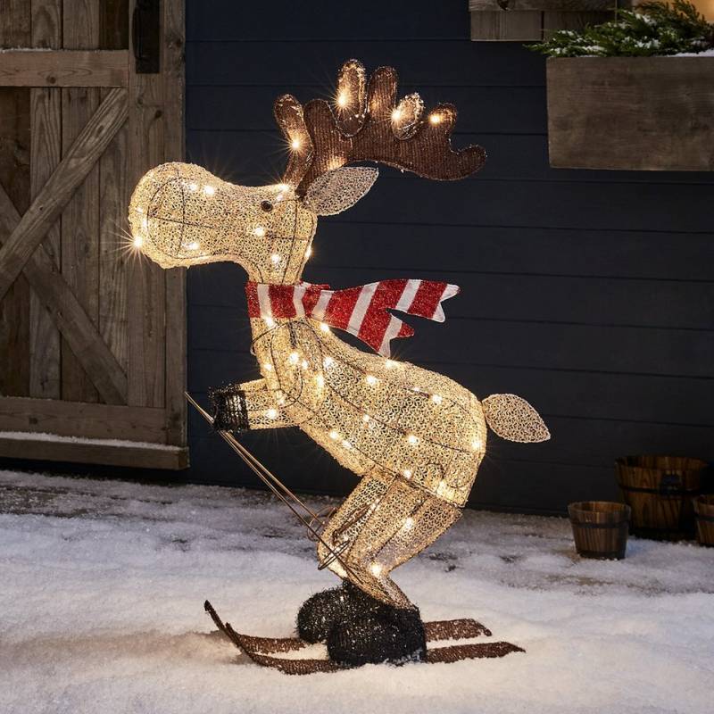 Lights4fun LED-Dekofigur LED Weihnachtsfigur außen Elch auf Skiern von Lights4fun