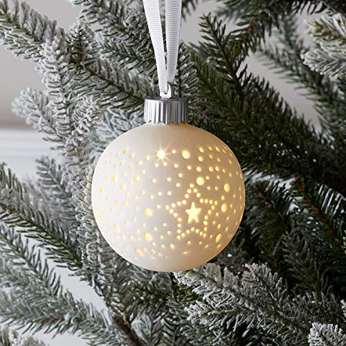 Lights4fun LED Keramik Weihnachtskugel weiß mit Sternmuster warmweiß Batterie Christbaumkugeln Lights4fun LED Keramik Weihnachtskugel weiß mit Sternmuster warmweiß Batterie Christbaumkugeln von Lights4fun