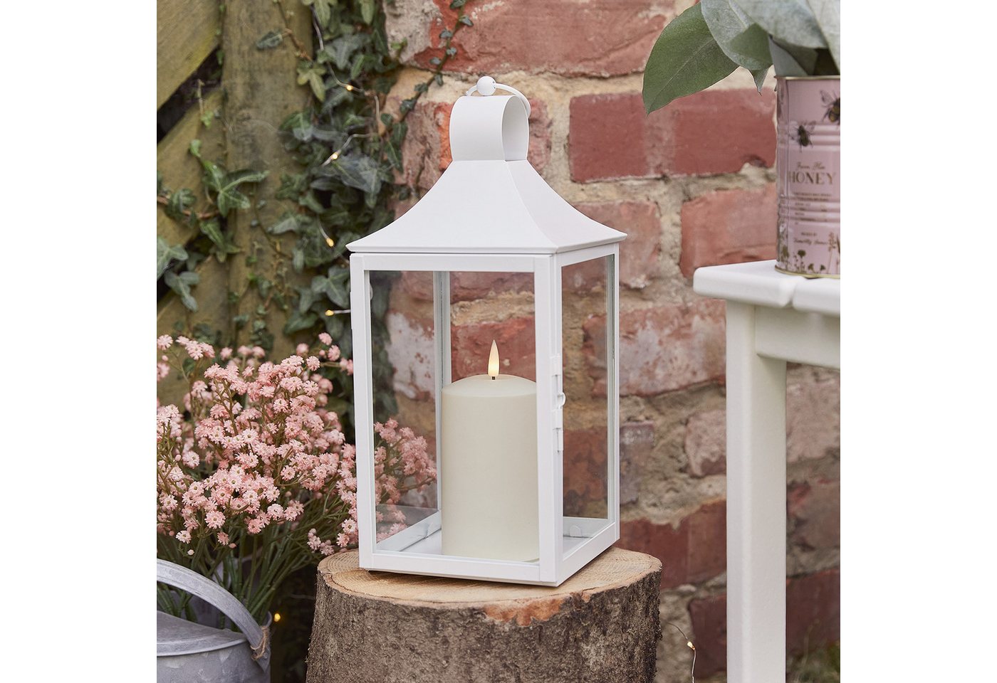 Lights4fun LED Laterne 34cm Albury Gartenlaterne weiß mit TruGlow® Outdoor Kerze von Lights4fun