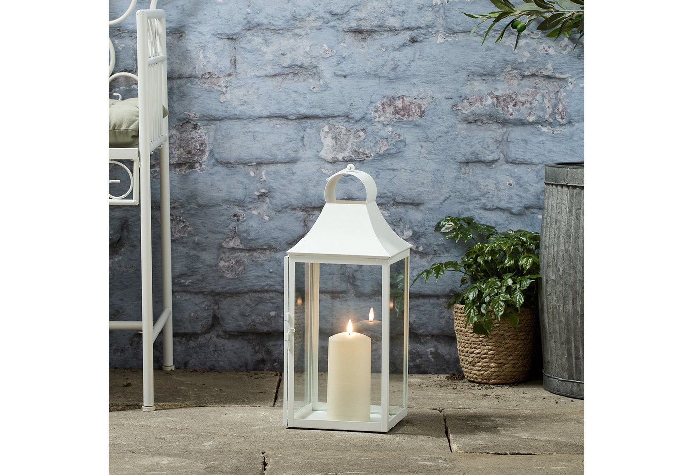 Lights4fun LED Laterne 45cm Albury Gartenlaterne weiß mit TruGlow® Outdoor Kerze von Lights4fun