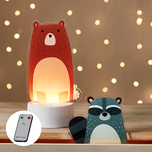 Lights4fun LED Nachtlicht Waldtiere mit Timer und Touchsensor Bär & Waschbär batteriebetrieben von Lights4fun