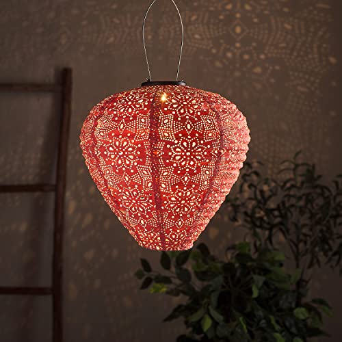 Lights4fun LED Solar Lampion Rot Ballon Tyvek Marokkanische Laterne Außenbereich von Lights4fun