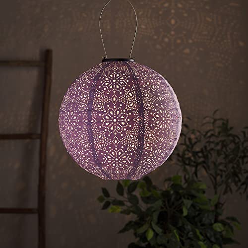 Lights4fun LED Solar Lampion Rund Lila Tyvek Marokkanische Laterne Außenbereich von Lights4fun