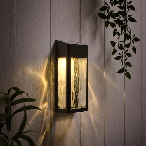 Lights4fun LED Solar Wandleuchte mit Farbwechsel Modern Schwarz Wandlicht Metall Solar Aussenleuchte mit Farbwechsel Solar Wandlicht Aussen von Lights4fun