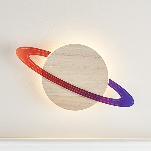 Lights4fun LED Wandleuchte Planet Saturn Fernbedienung Timer batteriebetrieben Innenbereich Kinderzimmerdeko von Lights4fun