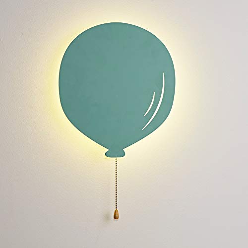 Lights4fun Mintgrüner LED Luftballon aus Metall Wandleuchte Nachtlicht batteriebetrieben von Lights4fun