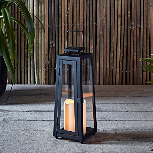 Lights4fun Schwarze Metall Solar Laterne mit LED-Kerze für draußen außen wetterfest Outdoor Garten Balkon Terrasse groß Solarleuchten Solarlampen Gartenleuchten 29,5 cm von Lights4fun