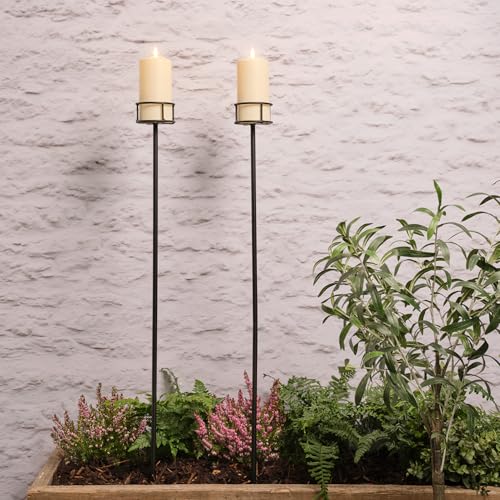 Lights4fun TruGlow® Set mit 2 Erdspießen, Kerzenhalter für den Außenbereich, zum Einpflanzen mit 2 LED-Kerzen, wetterfest, Dekoration für Garten, Balkon, Außenbereich, 1 m von Lights4fun