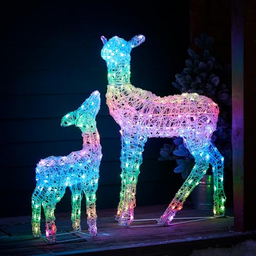 Lights4fun Twinkly smartes LED Rentier Figur Mutter und Kind Timer Weihnachtsbeleuchtung für außen und innen Weihnachtsfigur von Lights4fun