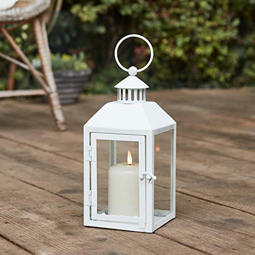 Lights4fun Weiße Metall Laterne inkl. TruGlow® Kerze mit Timer für Innen & Außen 26cm von Lights4fun